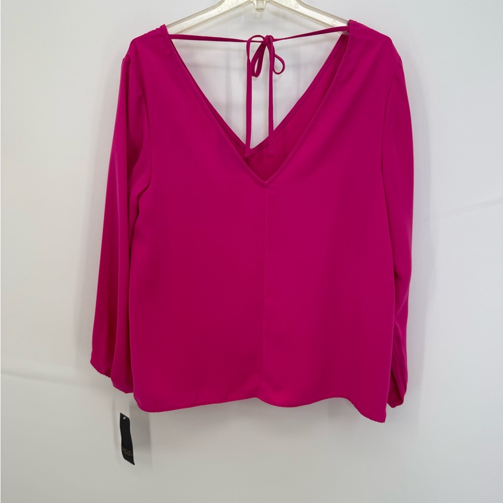 RACHEL Rachel Roy Kaylee Top V-Neck Electric Pink Long Sleeve Blouse Size L - Picture 4 of 13